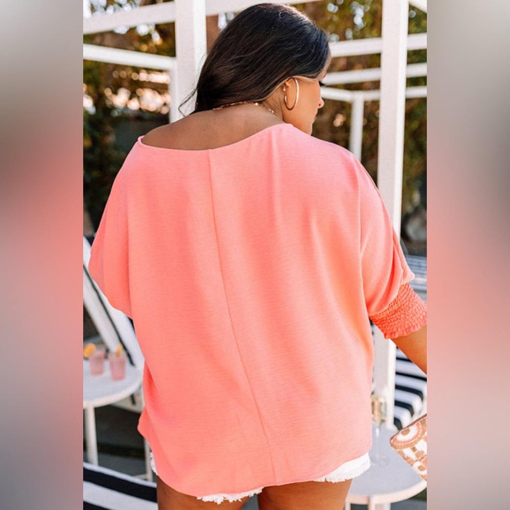 Women’s Coral Crush Half Sleeve Oversized Top, Size Large - Picture 2 of 7